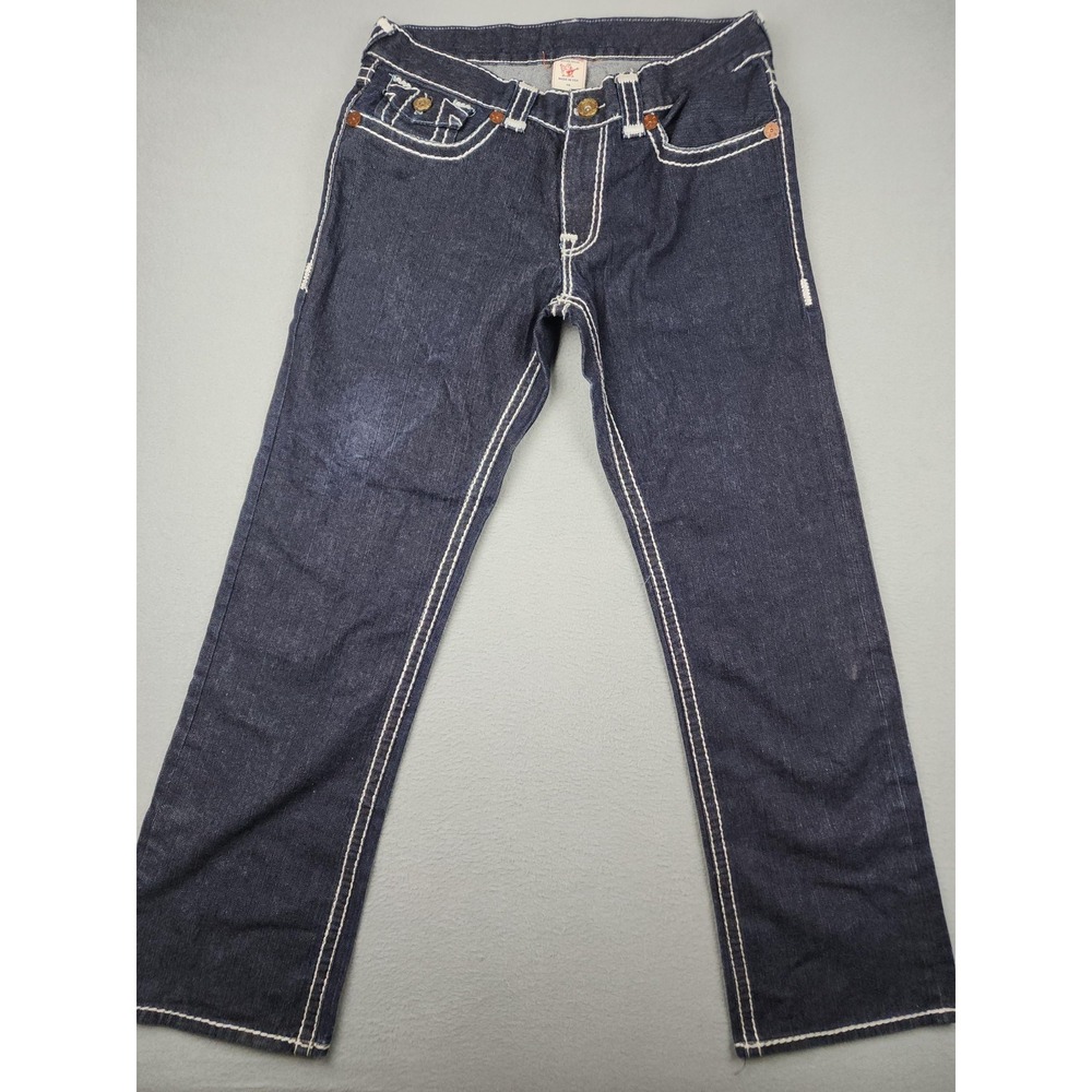 True Religion Billy Jeans Mens 36x32 Dark Wash Blue Bootcut Contrast Stitch USA